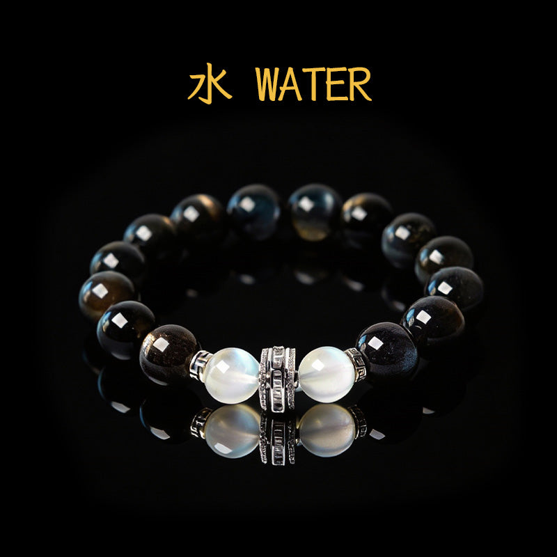 Black Skeletal Quartz-Moonstone Bracelet