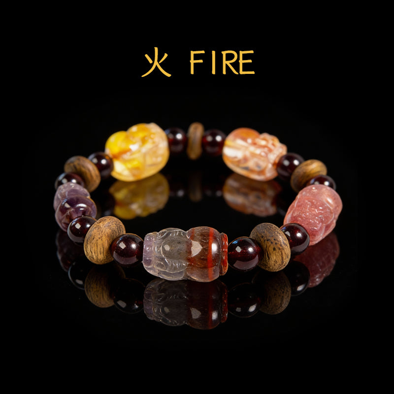 Agarwood-Garnet-Auralite-Red & Yellow Hematoid Quartz Pixiu Braclect