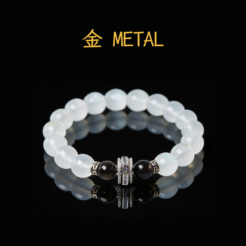 Moonstone-Black Skeletal Quartz Bracelet