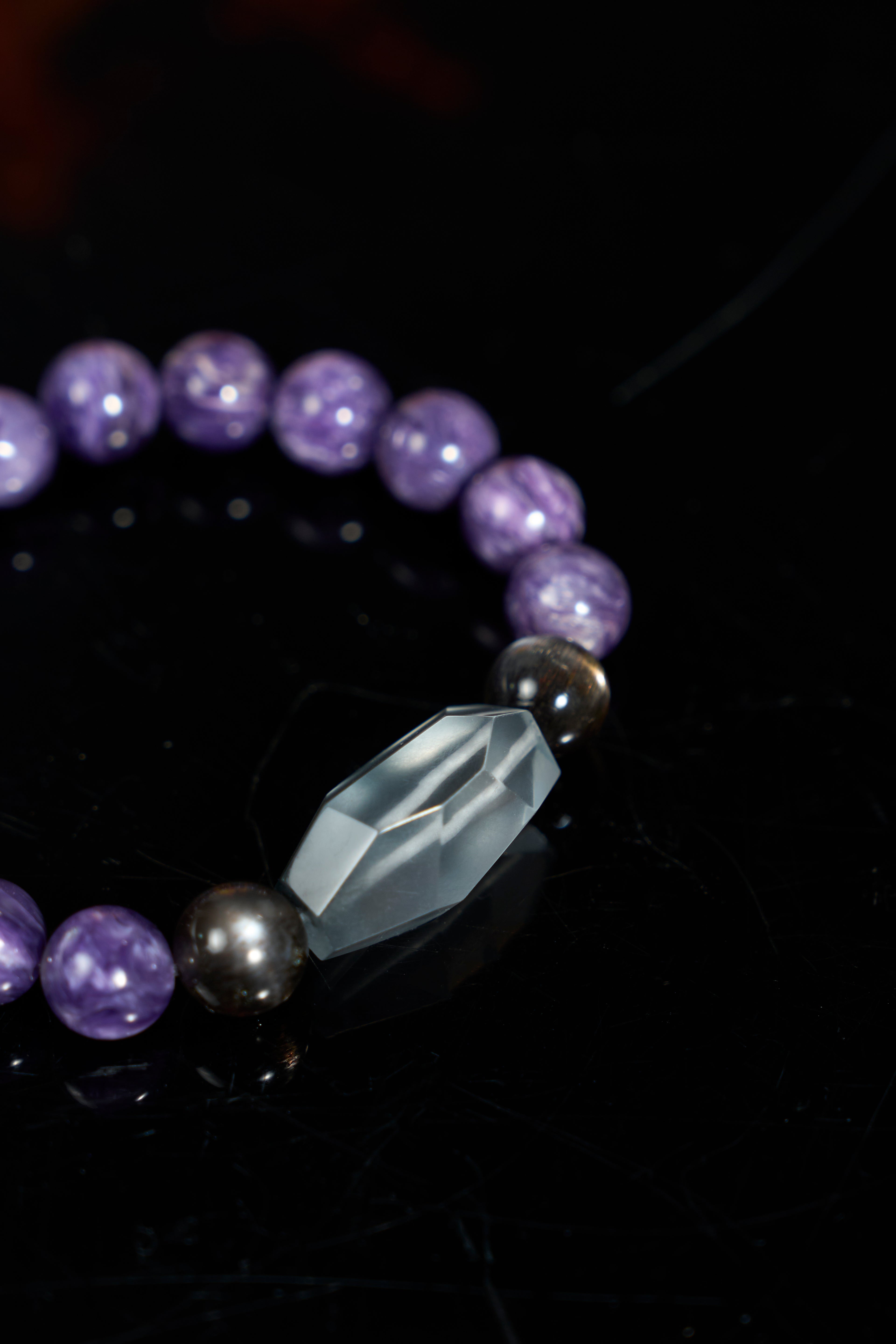 Charoite-Blue Rutilated Quartz-Black Skeleton Quartz Bracelet