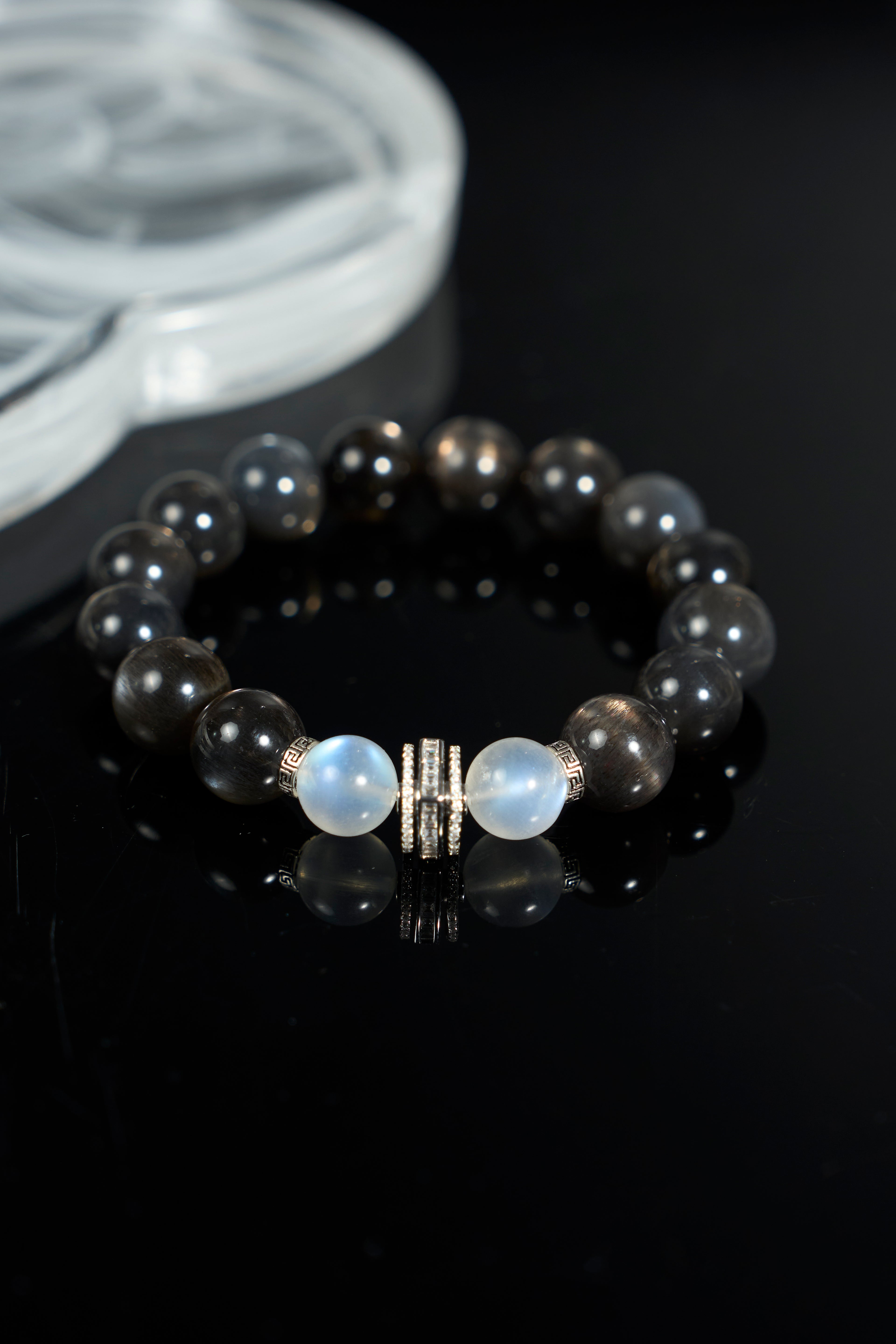 Black Skeletal Quartz-Moonstone Bracelet